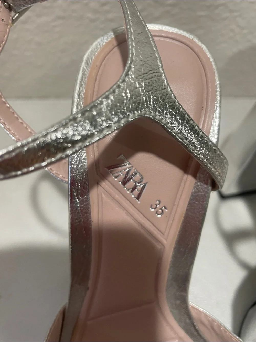 Zara Silver Metallic Platform Block Heel Sandals size 35